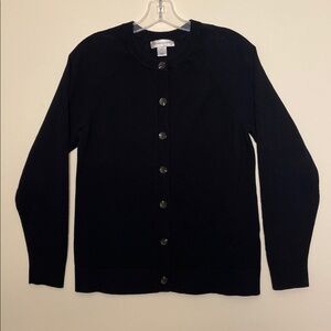 Black Classic faux shell Button Cardigan sweater soft knit Cotton blend W Med